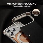 For Iphone 17 Pro Max/17 Pro Titanium Metal Wood Leather Magnetic Frameless Case 360° Rotating Kickstand Airbag Shockproof