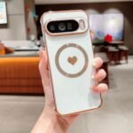 Luxury Plating INS Love Heart Graffiti Pattern Soft Case for Google Pixel 10 9 Pro XL 8 a Pro Magnetic Charging Shockproof Cover