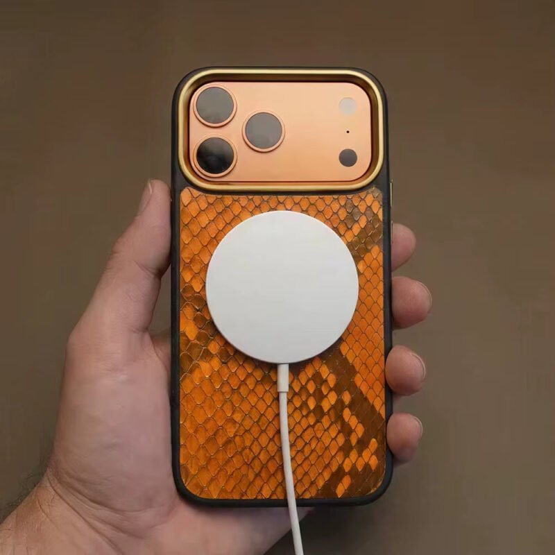 Luxury High Quality Orange Real Exotic Skin Case for Iphone 17 Pro Max Phone Mobile Cover Gift for Friend Girlfriend Boyfriend