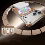 For Iphone 17 Pro Max/17 Pro Titanium Metal Wood Leather Magnetic Frameless Case 360° Rotating Kickstand Airbag Shockproof